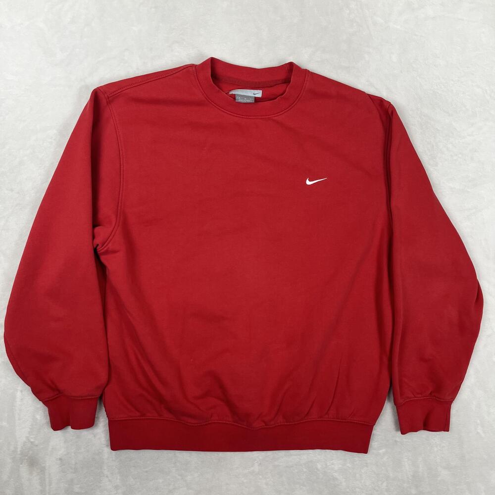 Vintage Nike Sweatshirt Mens M Red Fleece Crewneck Small Swoosh Y2K Gray Tag